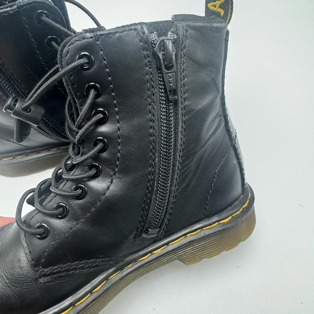 Dr. Martens Junior 1460 Harper Girls Size 11 Black Lace Up Boots Side Zip Combat